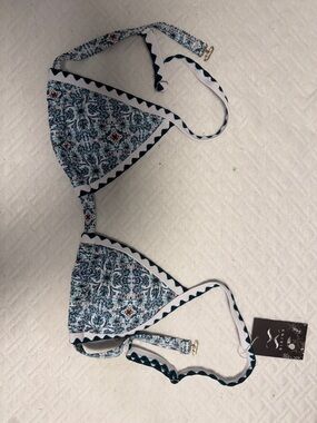 Women's Blue Floral Triangle Bikini Top